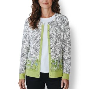 4/$20 Vintage Harold’s Paisley Floral Cardigan Embellished Sequin Green White S